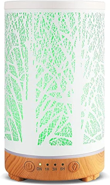 INRORANS Difusor de aromaterapia de 200 ml, aroma de árbol de metal blanco, humidificador ultrasónico, con niebla intermitente y luz LED, oficina, decoración del hogar